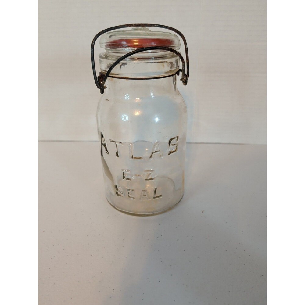 Vintage Atlas Quart Clear E-Z Seal Canning Jar Wire Bail 8” Tall